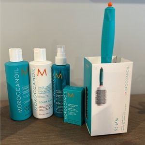 Moroccainoil Shampoo, Conditioner, protectant spray, oil treatment, round brush